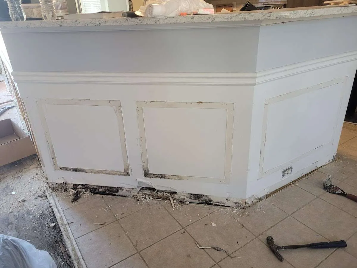 Water damage and mold on kitchen during Sewage Cleanup & Sanitation in Chelsea